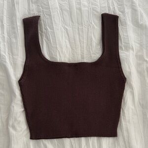 Chocolate Brown Ribbed Knit Tank Top